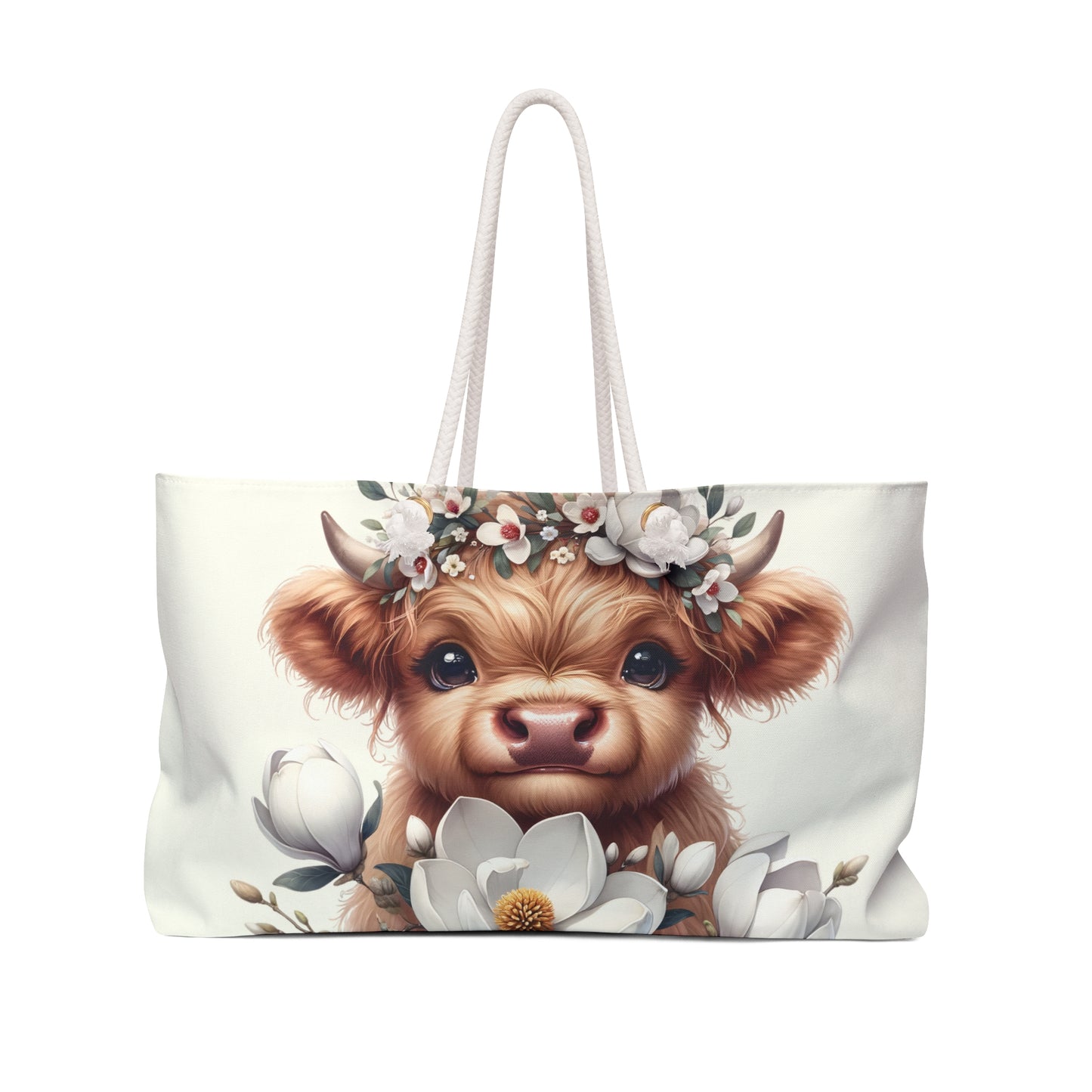 Personalised/Non-Personalised Weekender Bag, Highland Cow, Large Weekender Bag, Beach Bag, Book Bag