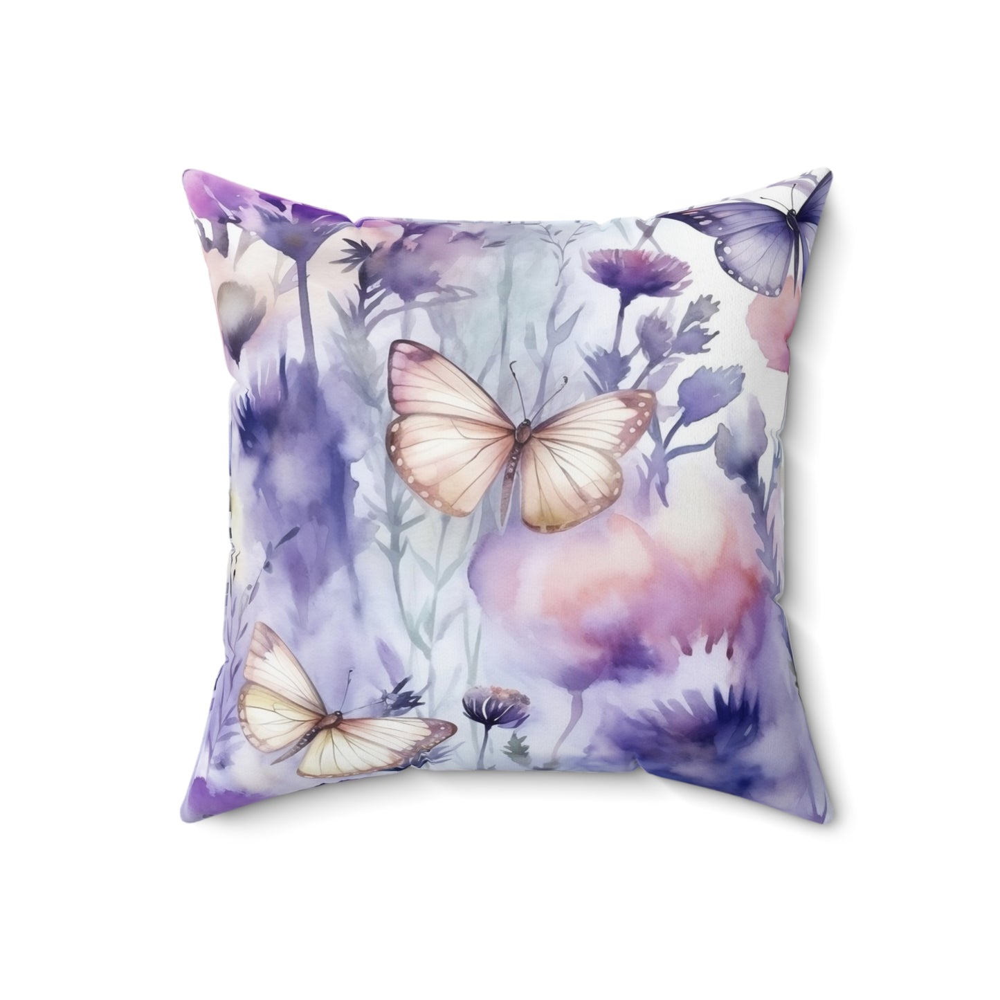 Spun Polyester Square Pillow, Butterfly Floral Cushion