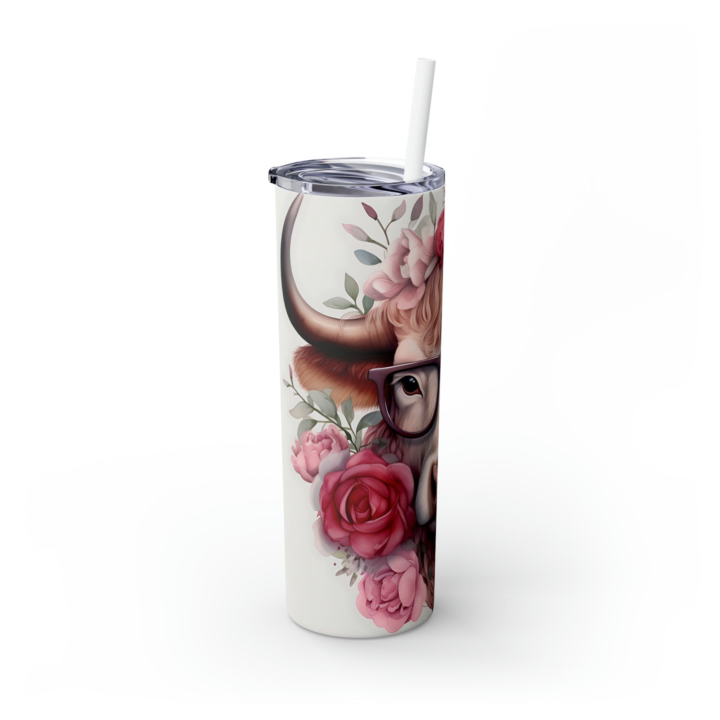 Skinny Tumbler with Straw, 20oz Highlander Cow