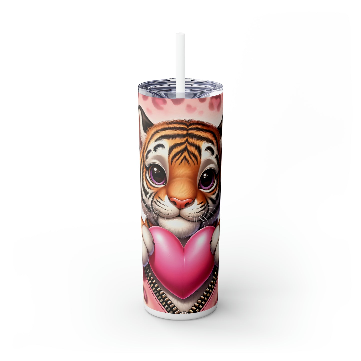 Skinny Tumbler with Straw, 20oz, Tiger, Valentines Day