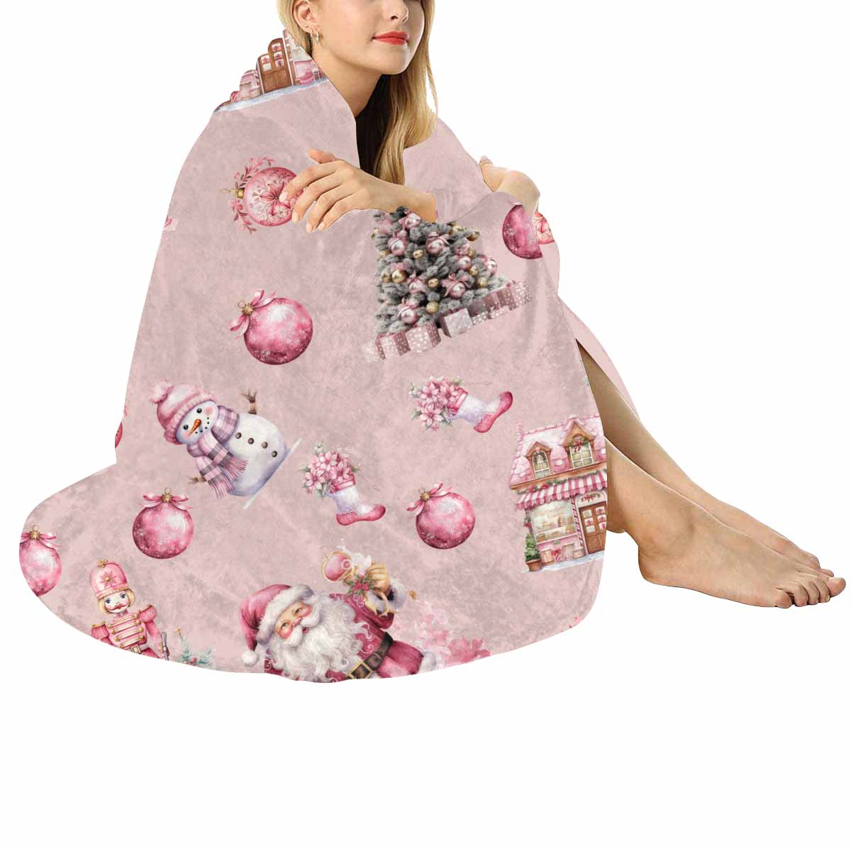 Pink Chirstmas Circular Micro Fleece Blanket 47"