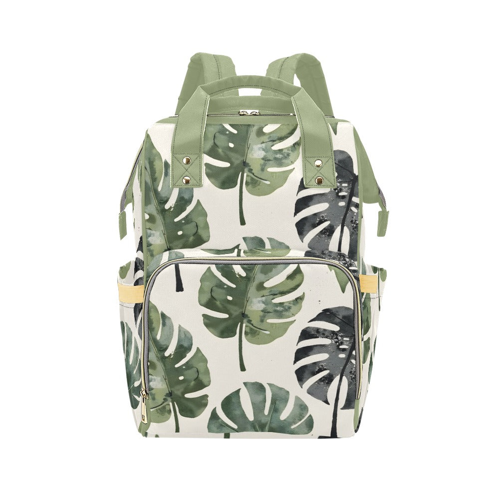 Monsteria Leaves Pattern Multi-Function Diaper Backpack/Diaper Bag (Model 1688)