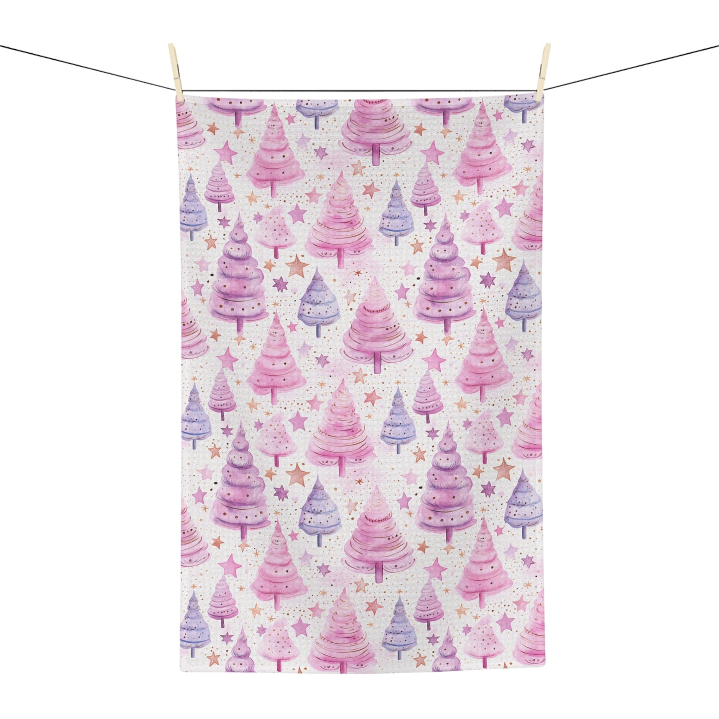 Microfiber Tea Towel, Pink Christmas Trees