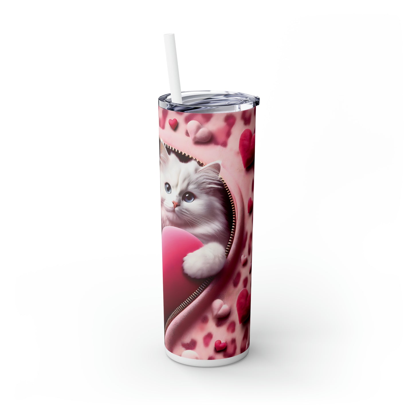 Skinny Tumbler with Straw, 20oz, Cat, Valentines Day, awd-754