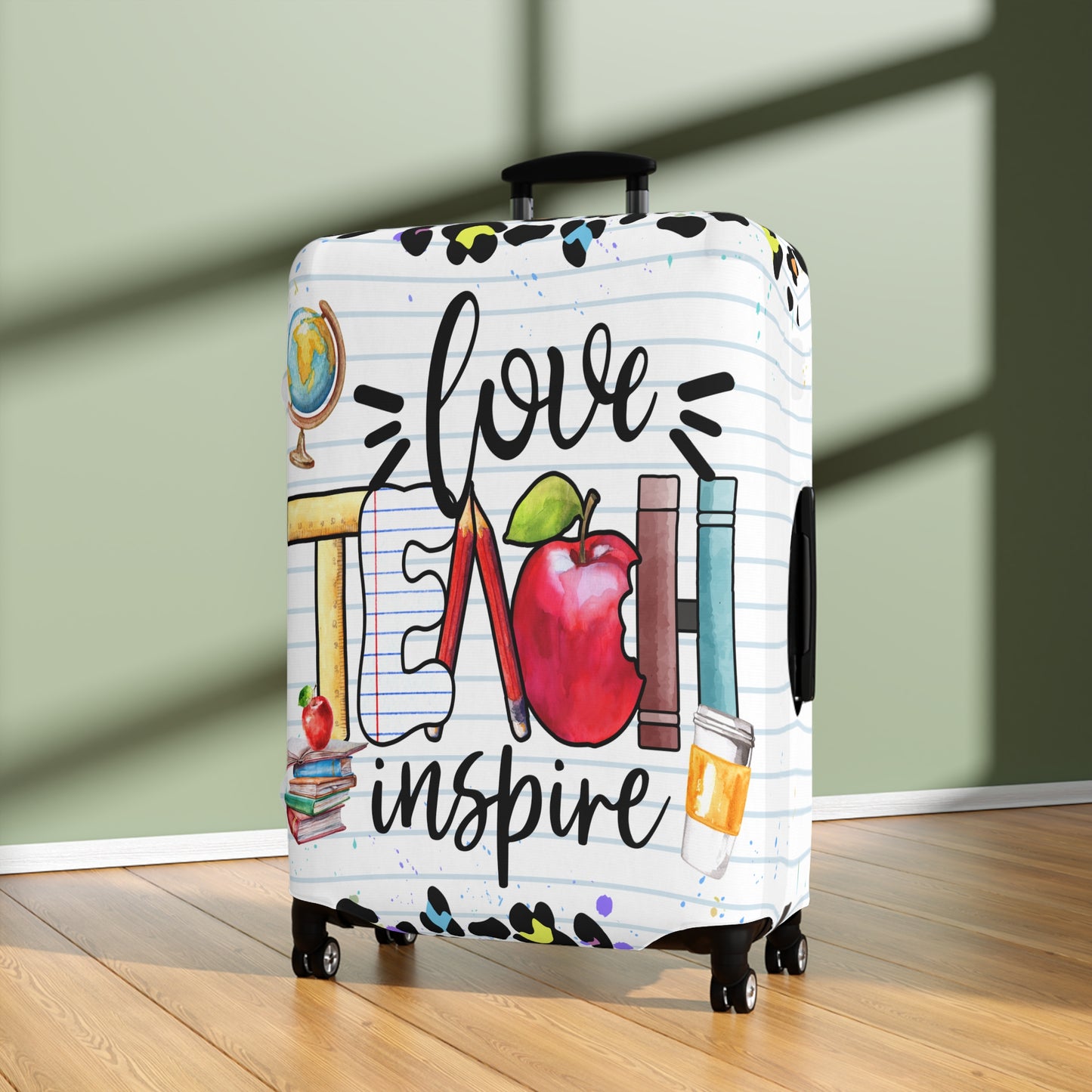 Luggage Cover, Teacher, Leopard Print, Teach, Love, Inspire, awd-1698