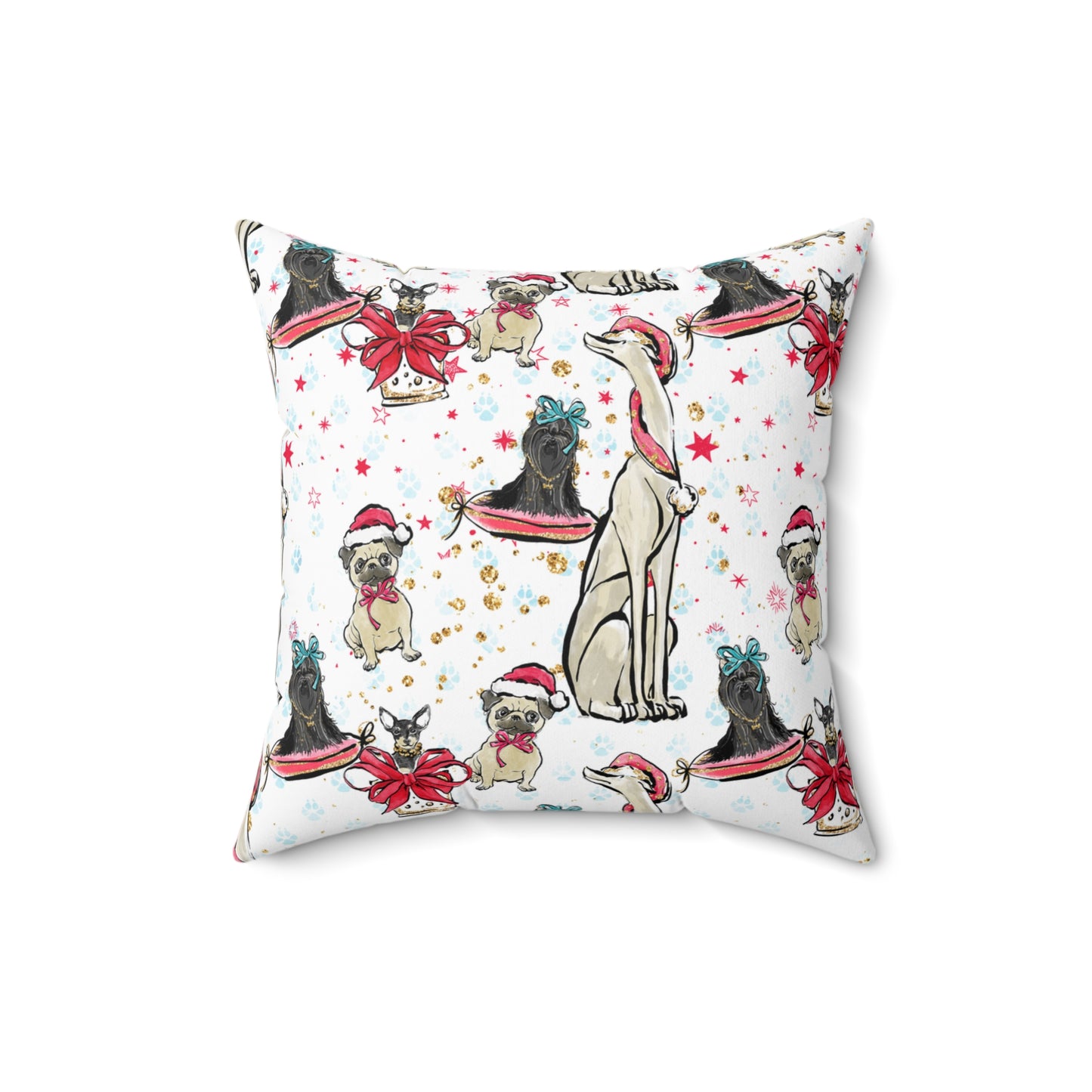 Spun Polyester Square Pillow, Doggie Christmas Cushion