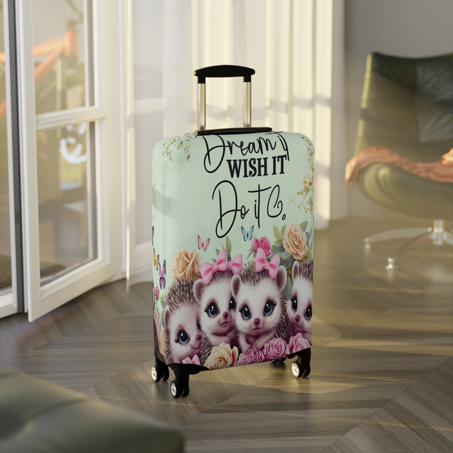 Luggage Cover, Cute Hedgehogs, Dream it, Wish it, Do it, awd-1650