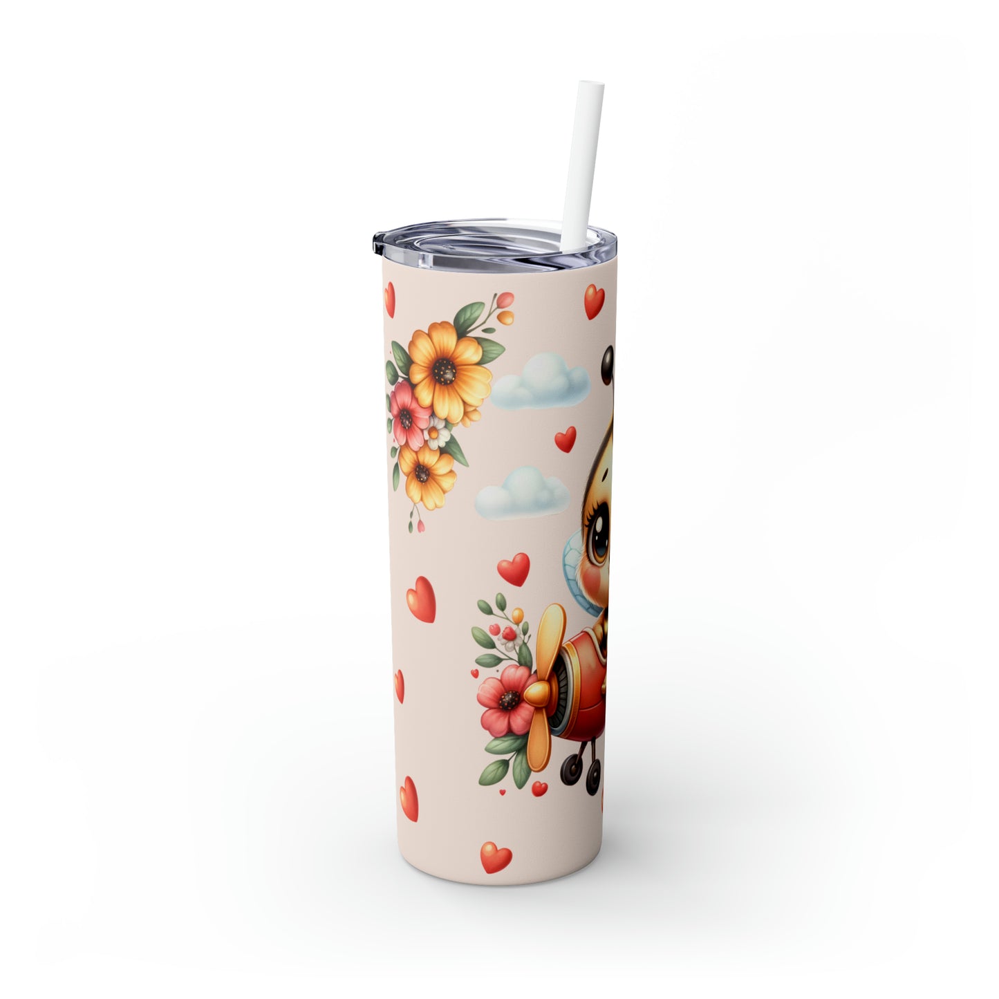 Skinny Tumbler with Straw, 20oz Bee Flying Plane