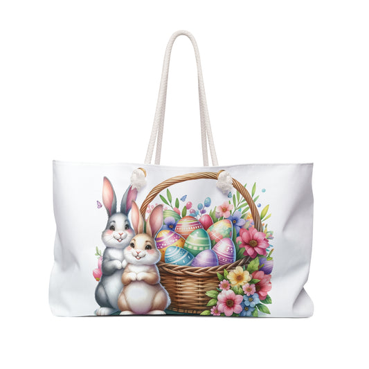 Personalised/Non-Personalised Weekender Bag, Easter Bunny's, Rabbits, Large Weekender Bag, Beach Bag, Book Bag