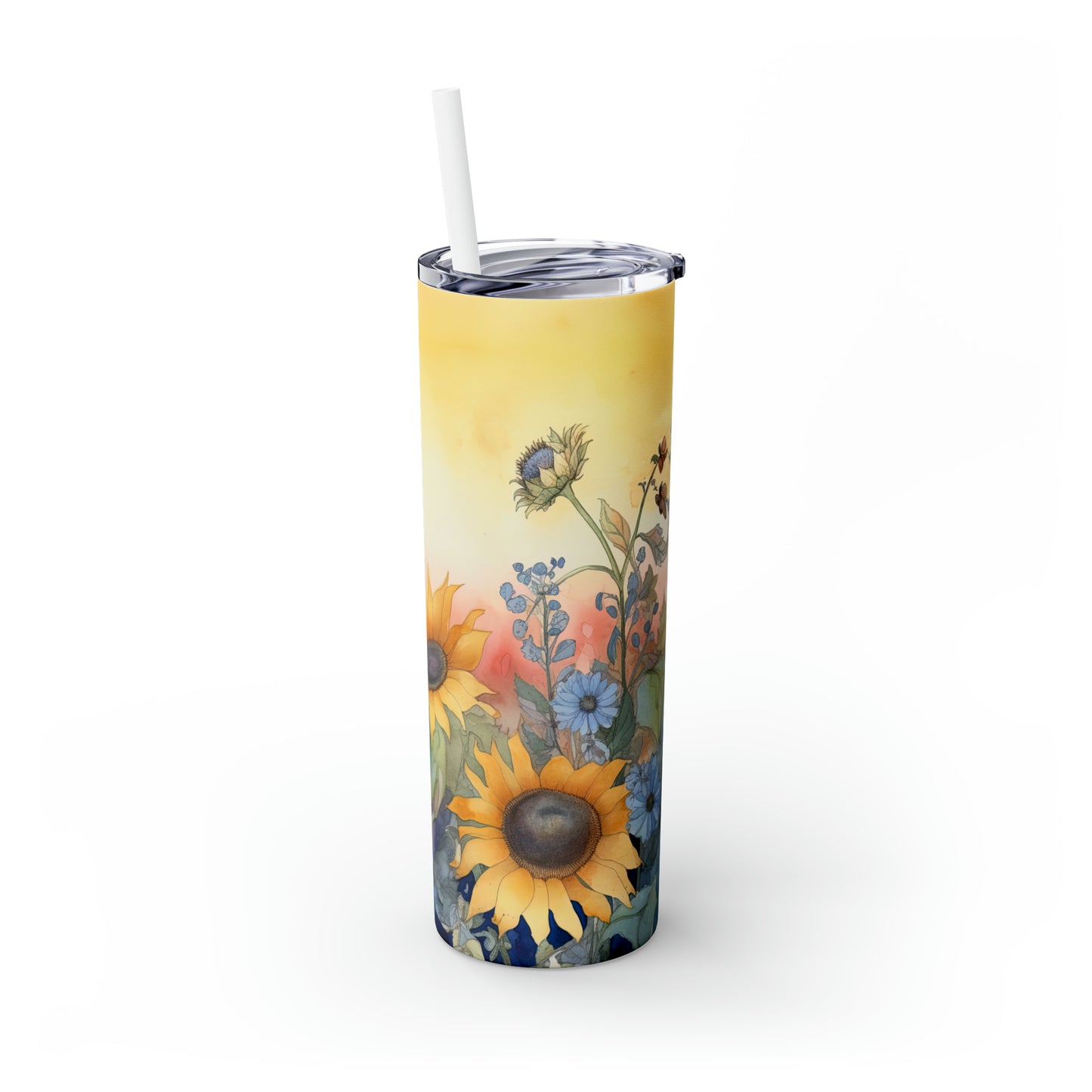 Skinny Tumbler with Straw, 20oz, Sunflowers