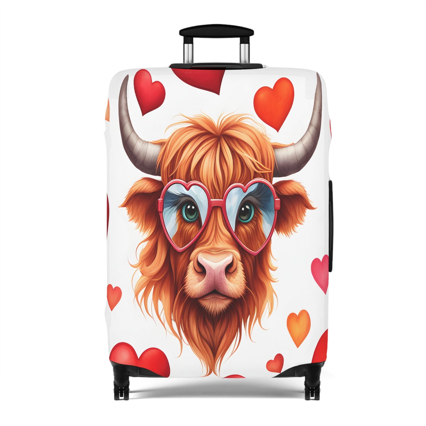 Luggage Cover, Highland Cow, Hearts, awd-239