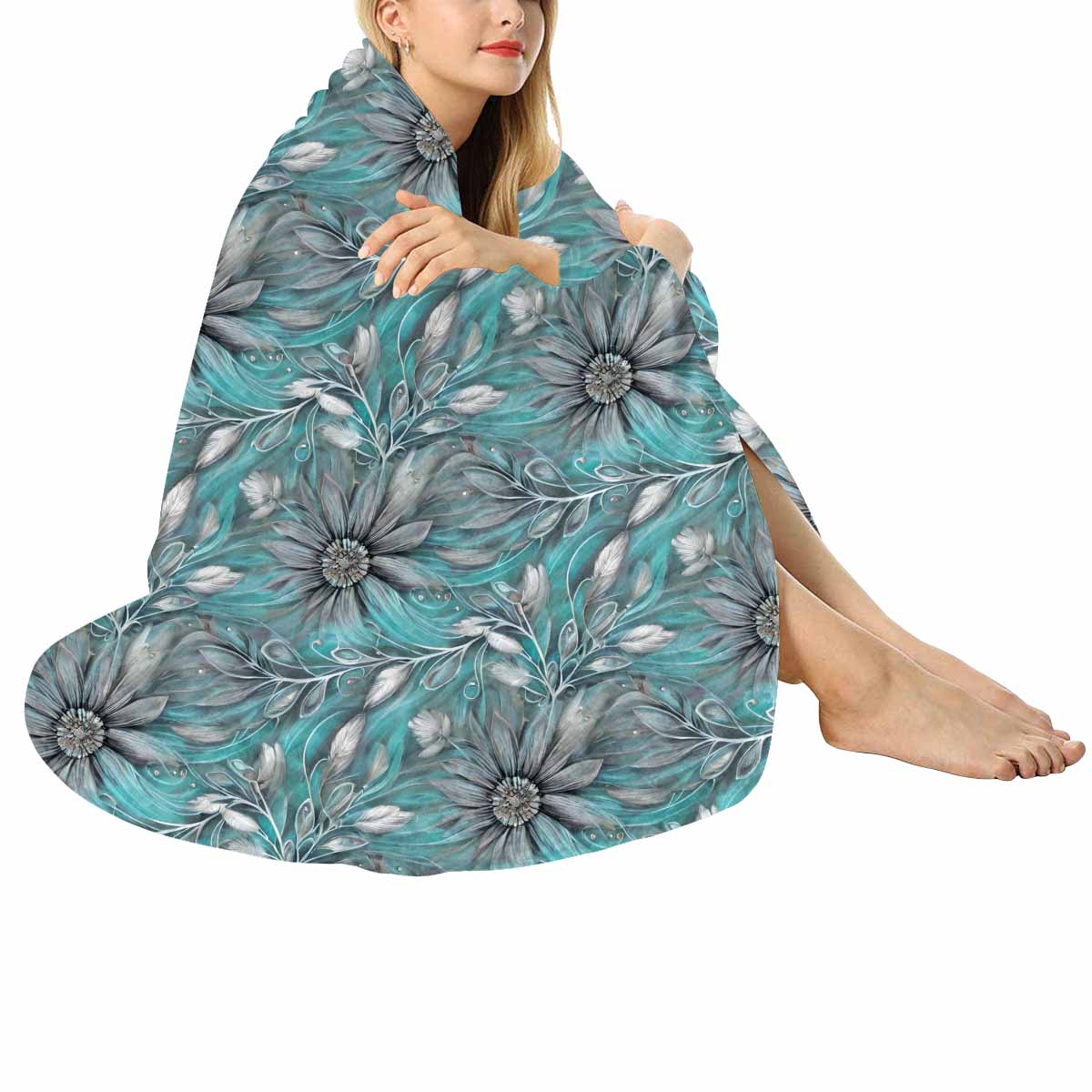 Green Elegant Floral 25  Circular Micro Fleece Blanket 47"