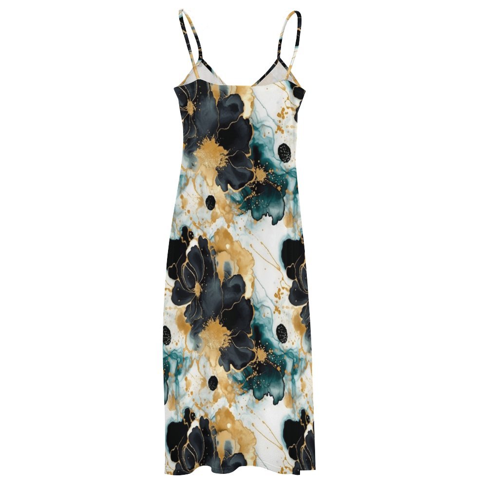 Alcohol Ink Floral Spaghetti Strap Ankle-Length Dress Long dress