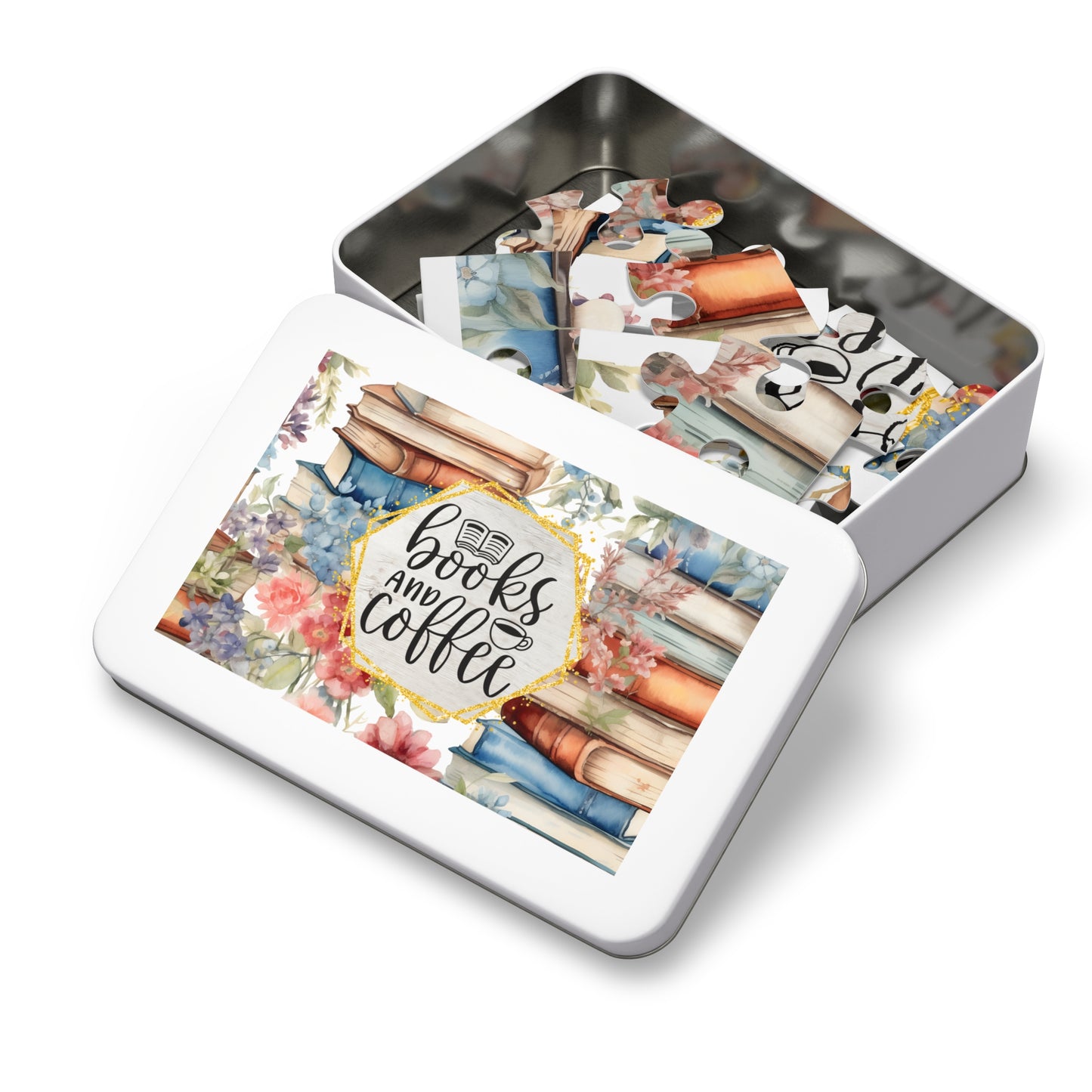 Jigsaw Puzzle, Book Lovers, Books and Coffee, Personalised/Non-Personalised (30, 110, 252, 500,1000-Piece)