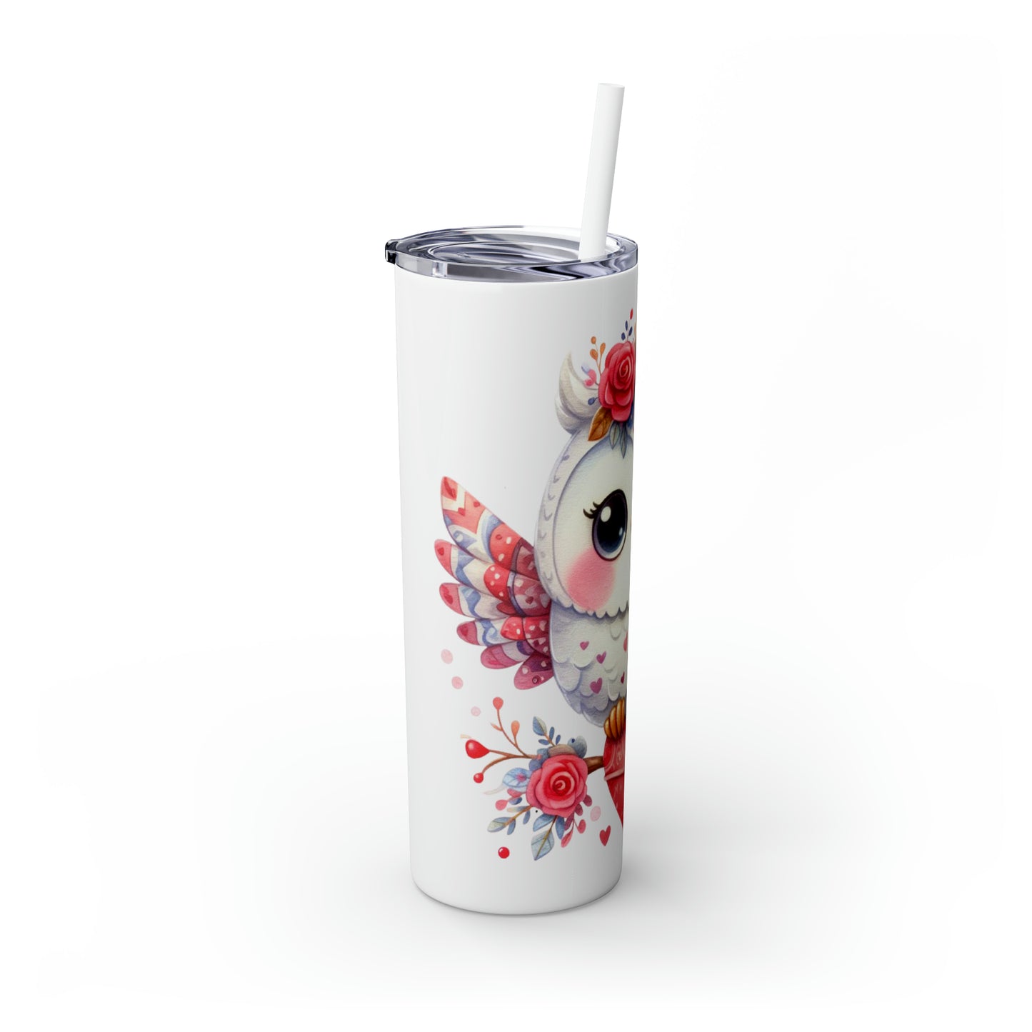 Skinny Tumbler with Straw, 20oz, Owl