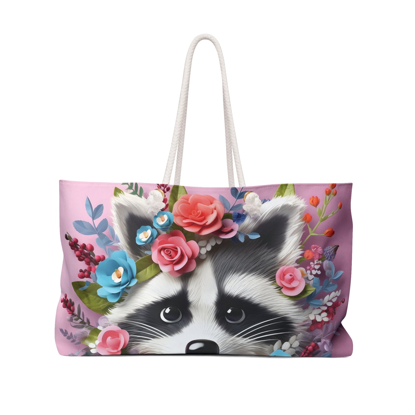 Personalised/Non-Personalised Weekender Bag, Racoon, Large Weekender Bag, Beach Bag, Book Bag