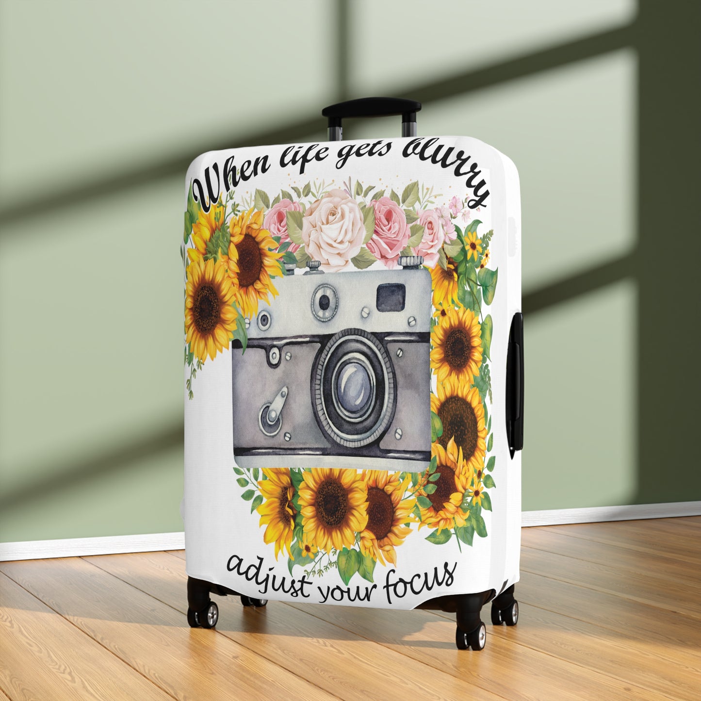 Luggage Cover, Camera, Sunflowers, When life gets Blurry adjust your Focus, awd-1372