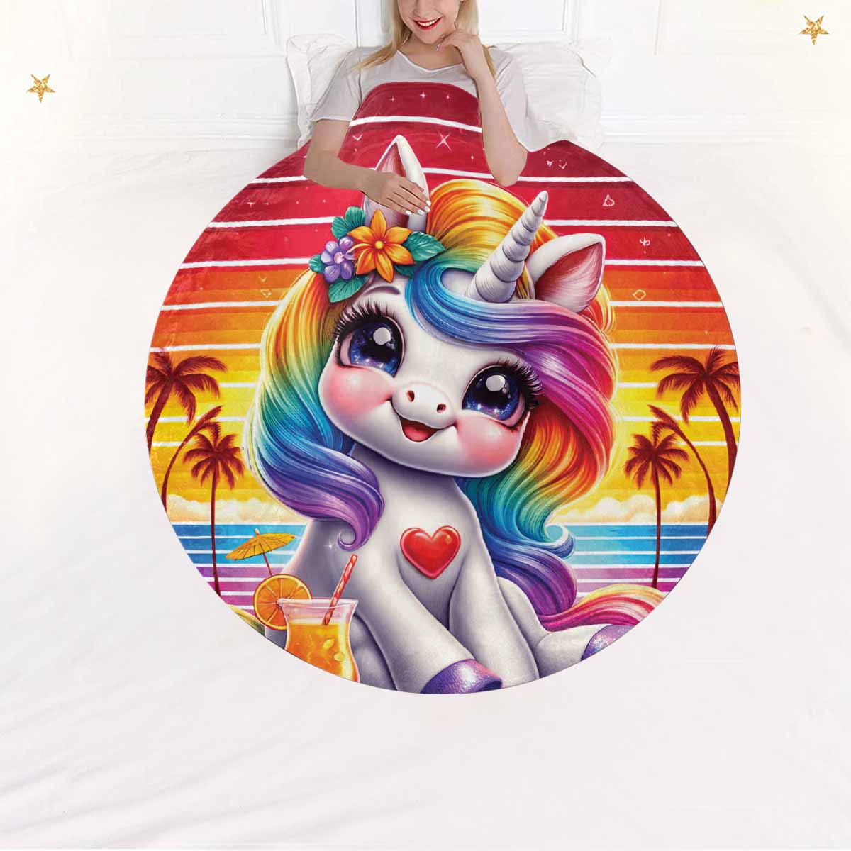 Unicorn_Awd35132  Circular Micro Fleece Blanket 47"