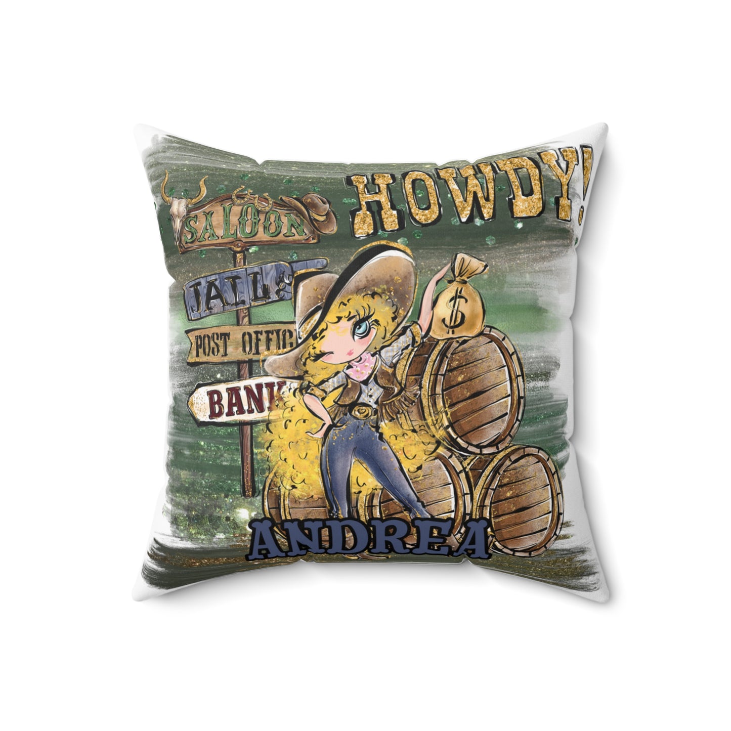 Personalised Howdy Cushion, Blonde Curly Hair, Blue Eyes, Polyester Square Cushion, Christmas cushion