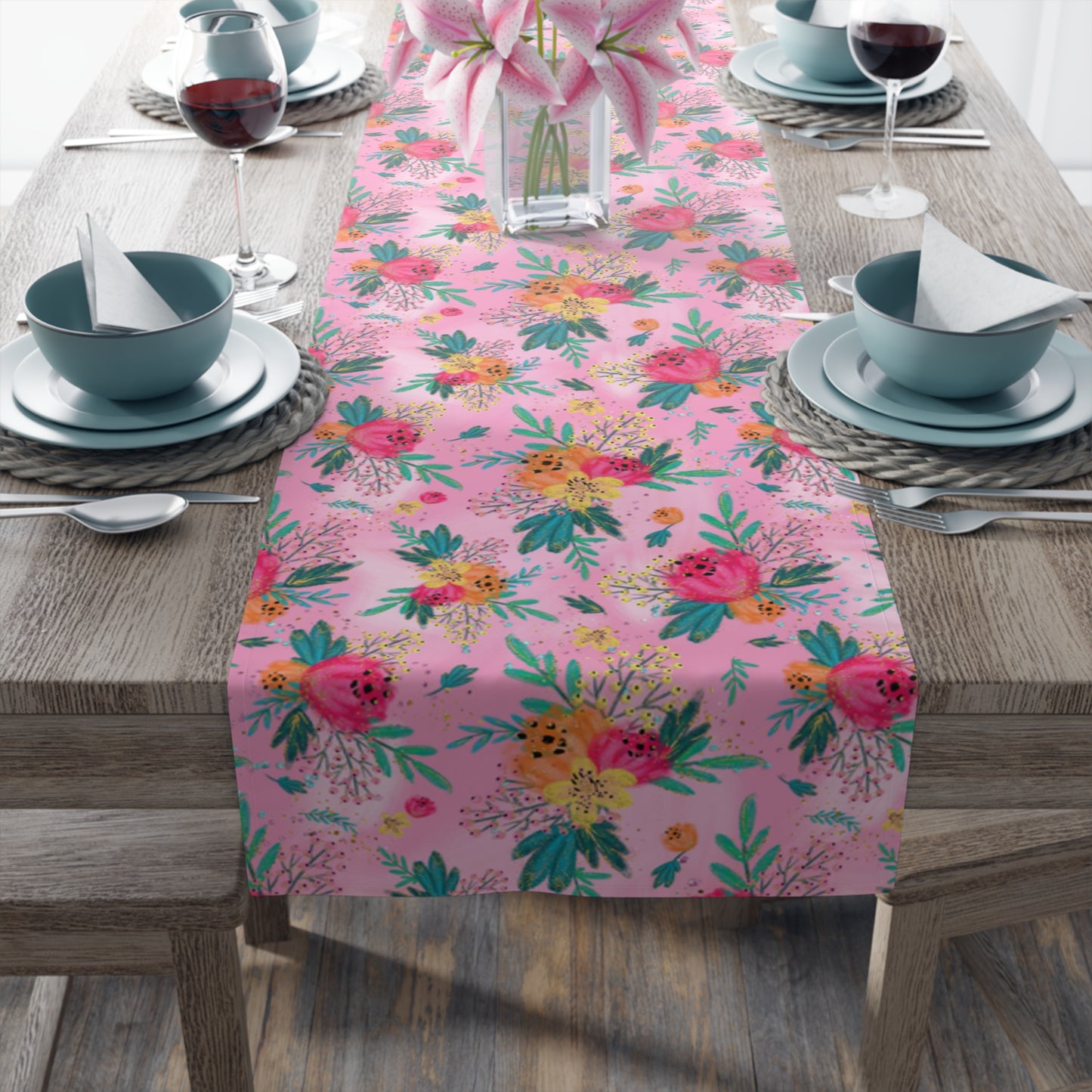 Australian Floral Table Runner, Cotton Twill and Poly Available