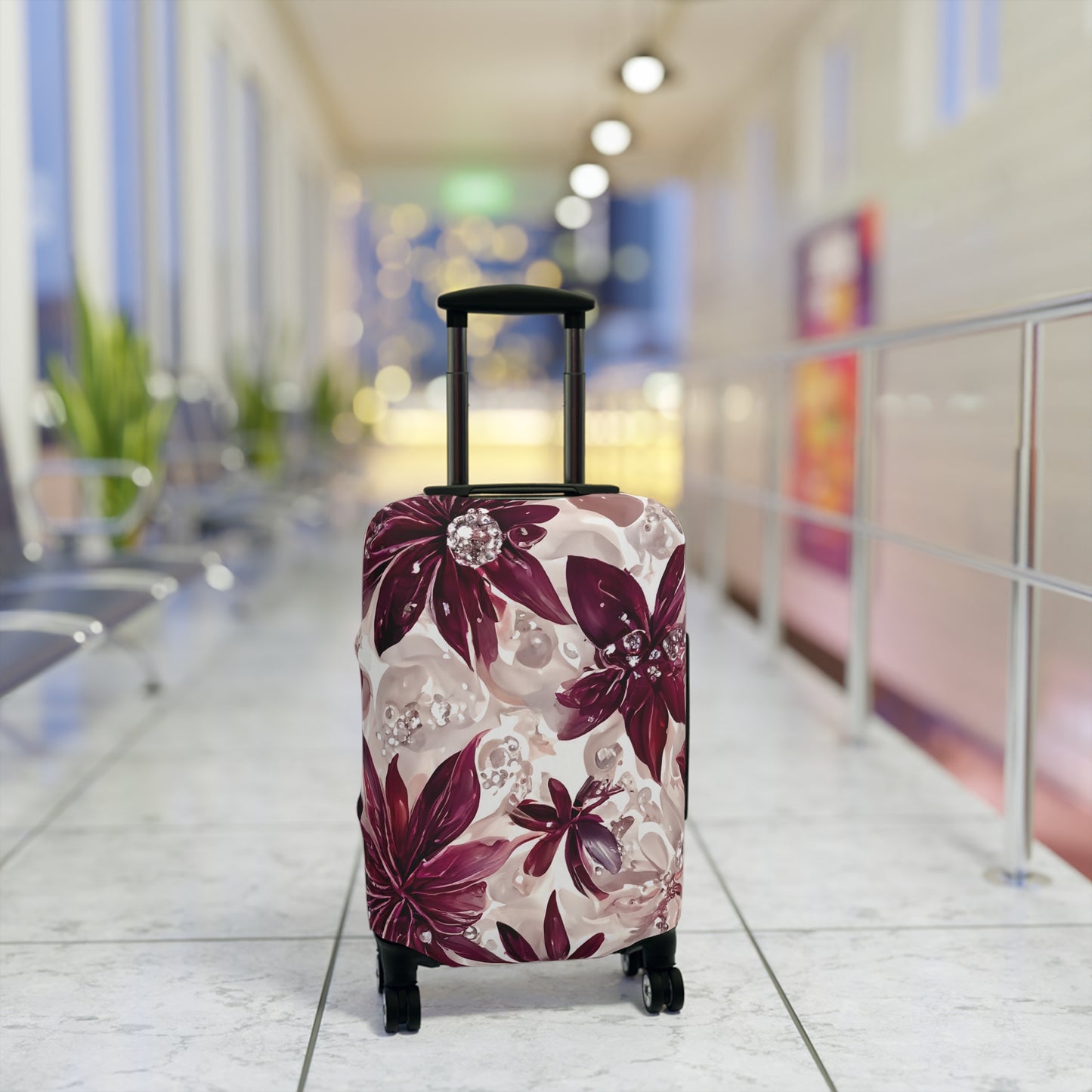 Luggage Cover, Burgundy Floral