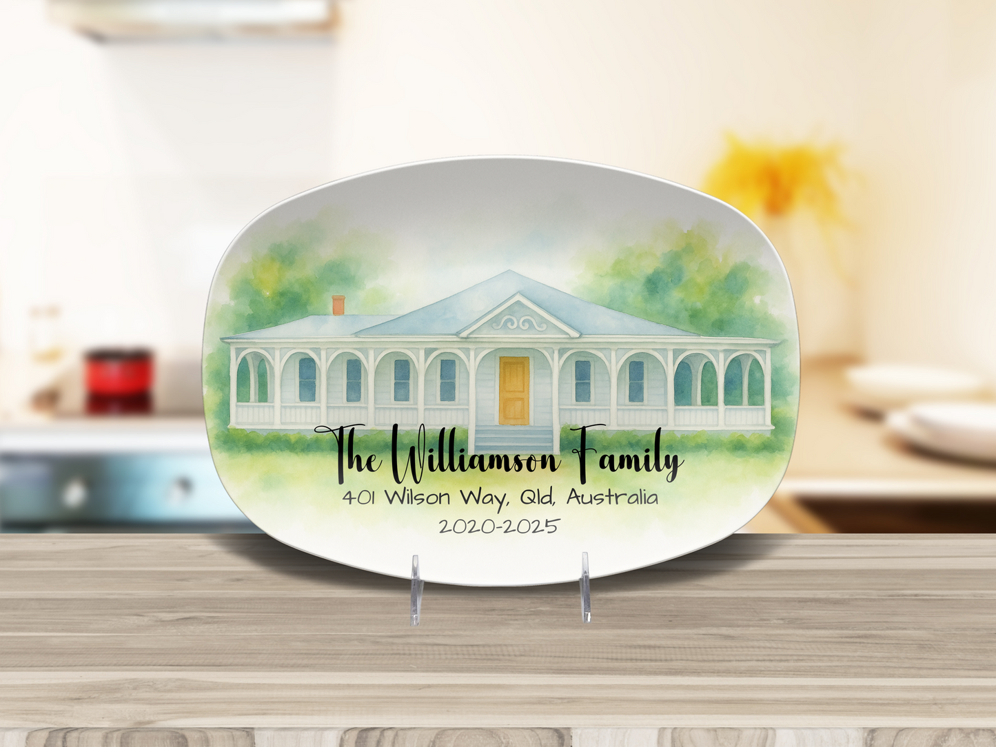 Personalized House Platter, Custom Watercolour Décor, Housewarming Gift, Unique Keepsake Ceramic Oval, Home Portrait Dish