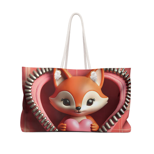 Personalised/Non-Personalised Weekender Bag, Cute Fox, Valentines Day, Large Weekender Bag, Beach Bag, Book Bag