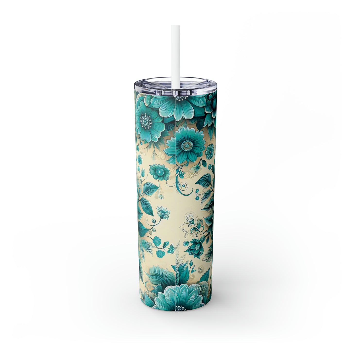 Skinny Tumbler with Straw, 20oz, Floral, awd-437