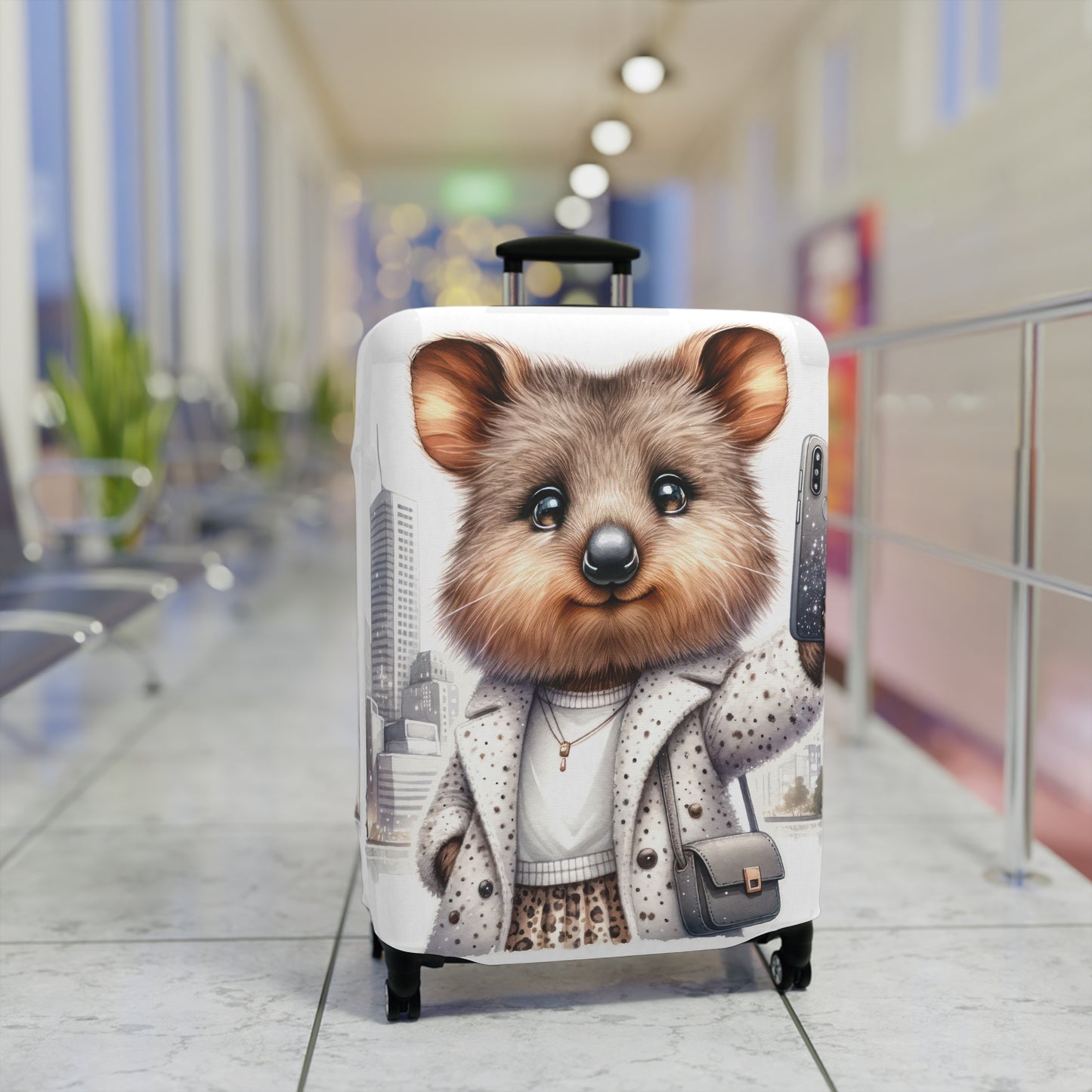 Luggage Cover, Quokka travelling taking Selfies, awd-1332