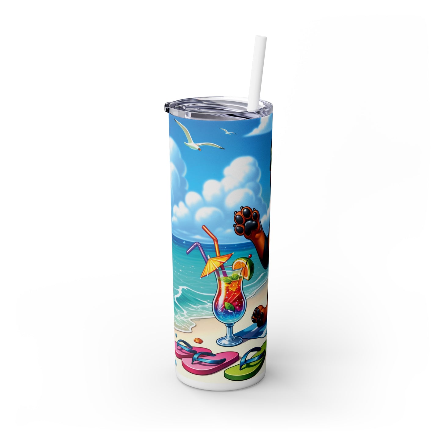 Skinny Tumbler with Straw, 20oz, Dog on Beach,  Rottweiler, awd-1234