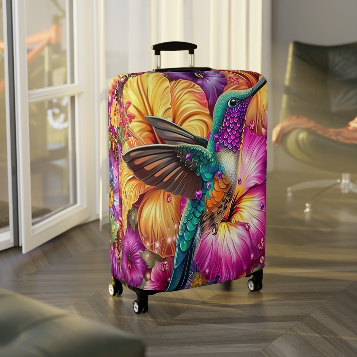 Luggage Cover, Floral Hummingbird, awd-3098