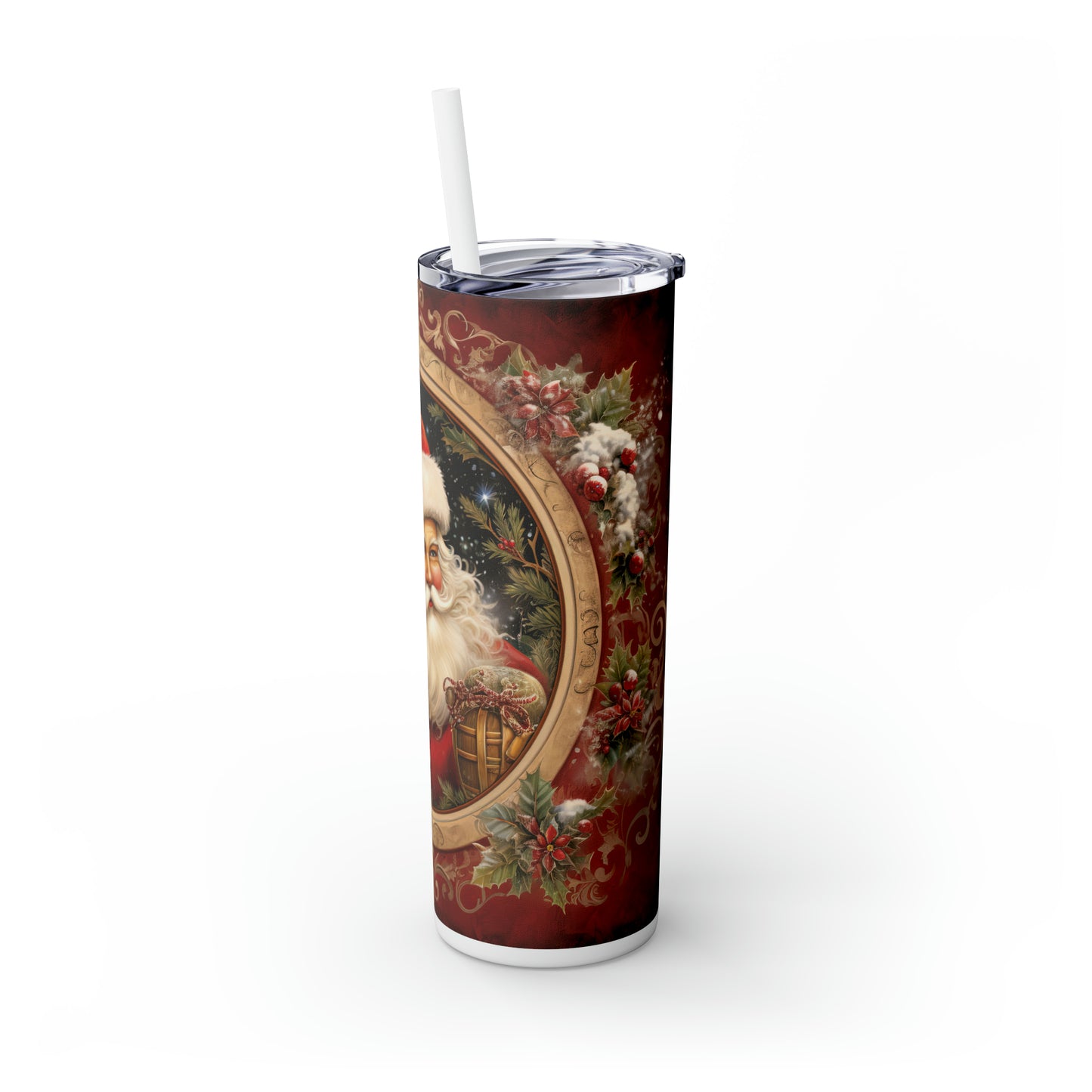 Skinny Tumbler with Straw, 20oz, Christmas, Santa, awd-306