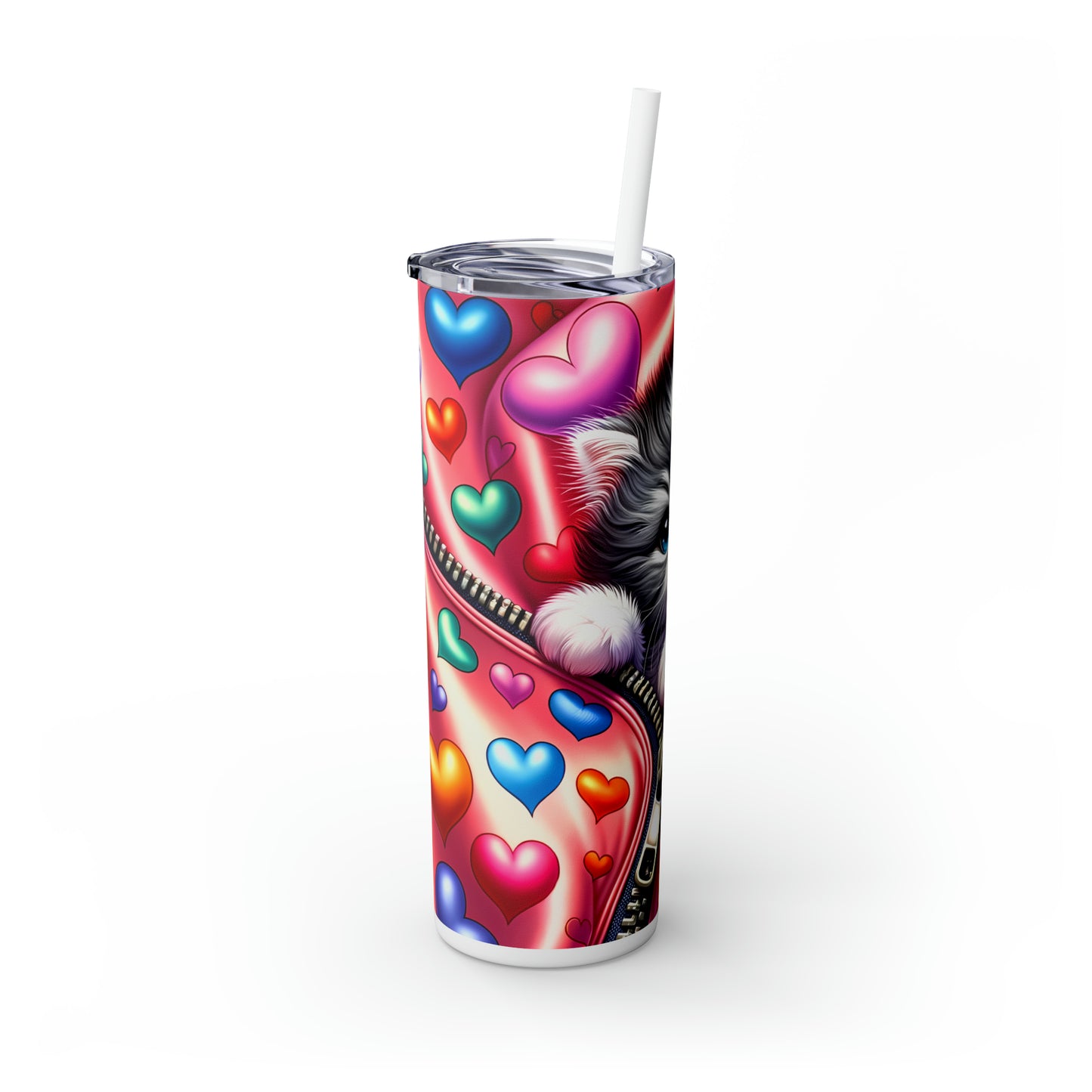 Skinny Tumbler with Straw, 20oz, Cat, Valentines Day, awd-873