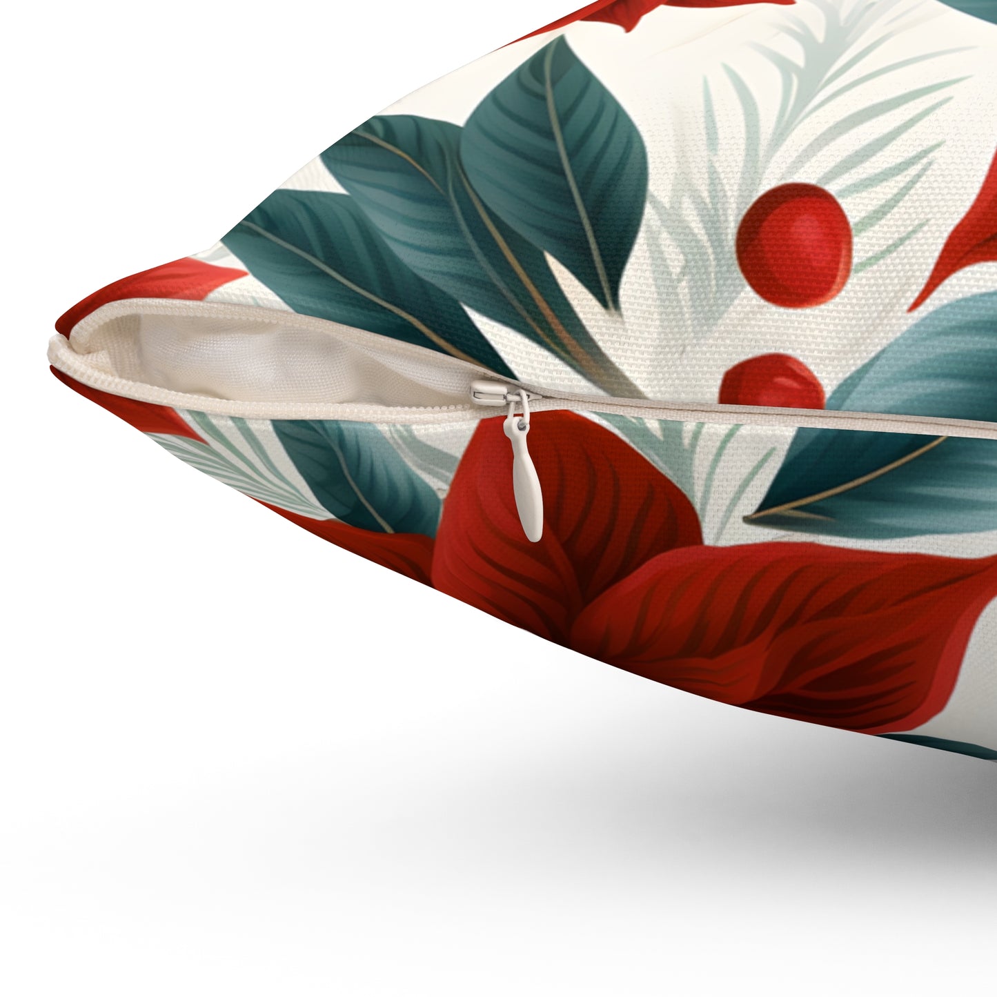 Spun Polyester Square Pillow, Red Poinsettia Floral Cushion