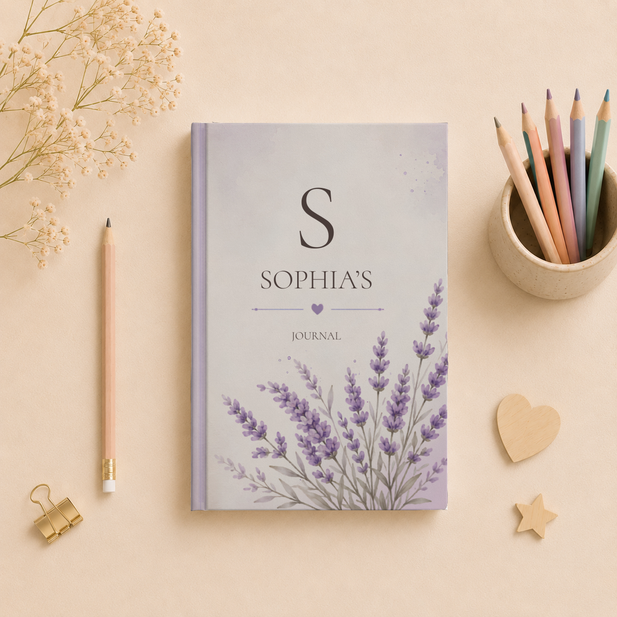 Personalized Lavender Journal, Custom Hardcover Notebook, Unique Gift for Writers, Lavender Design Journal, Personalized Name Notebook