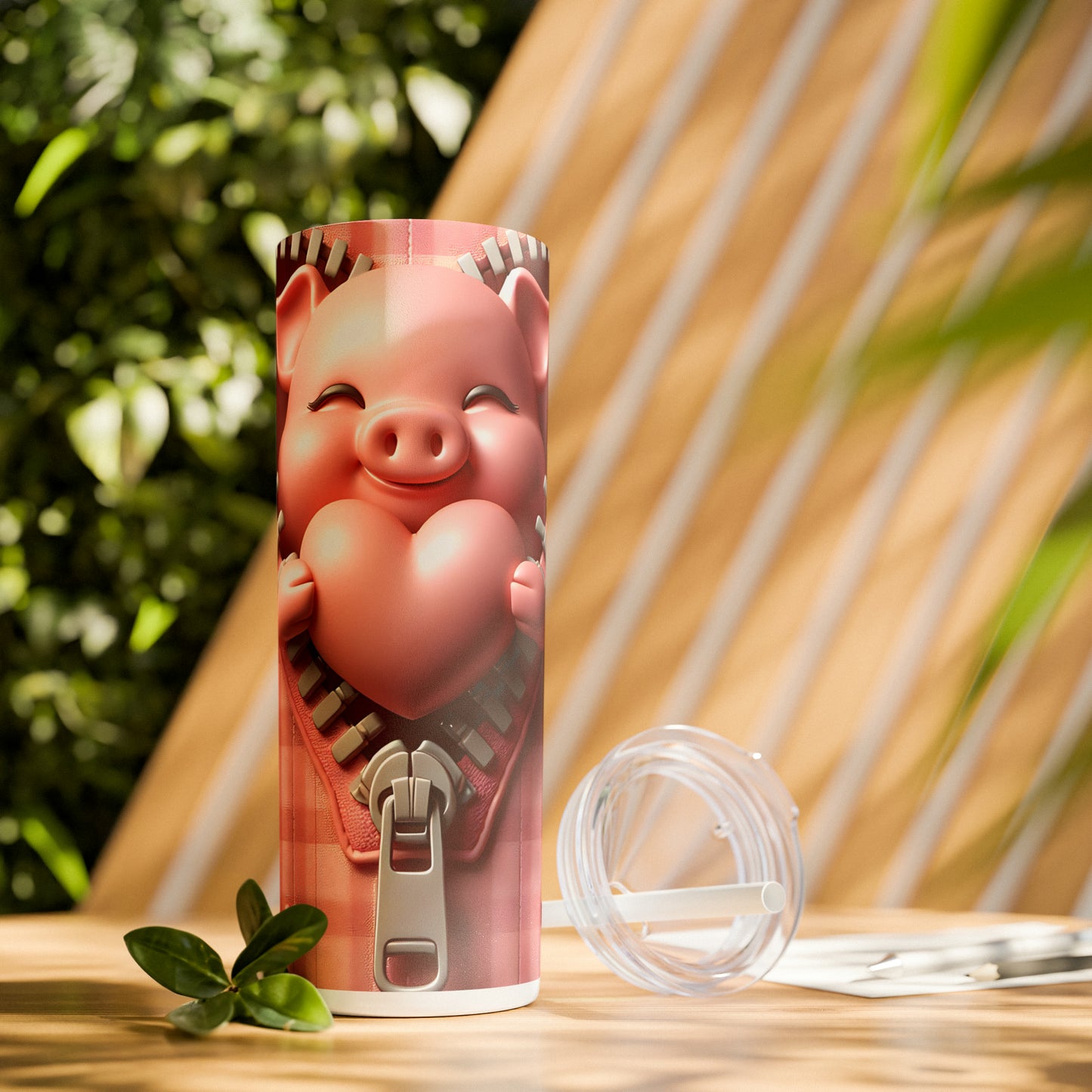 Skinny Tumbler with Straw, 20oz, Pig, Valentines Day