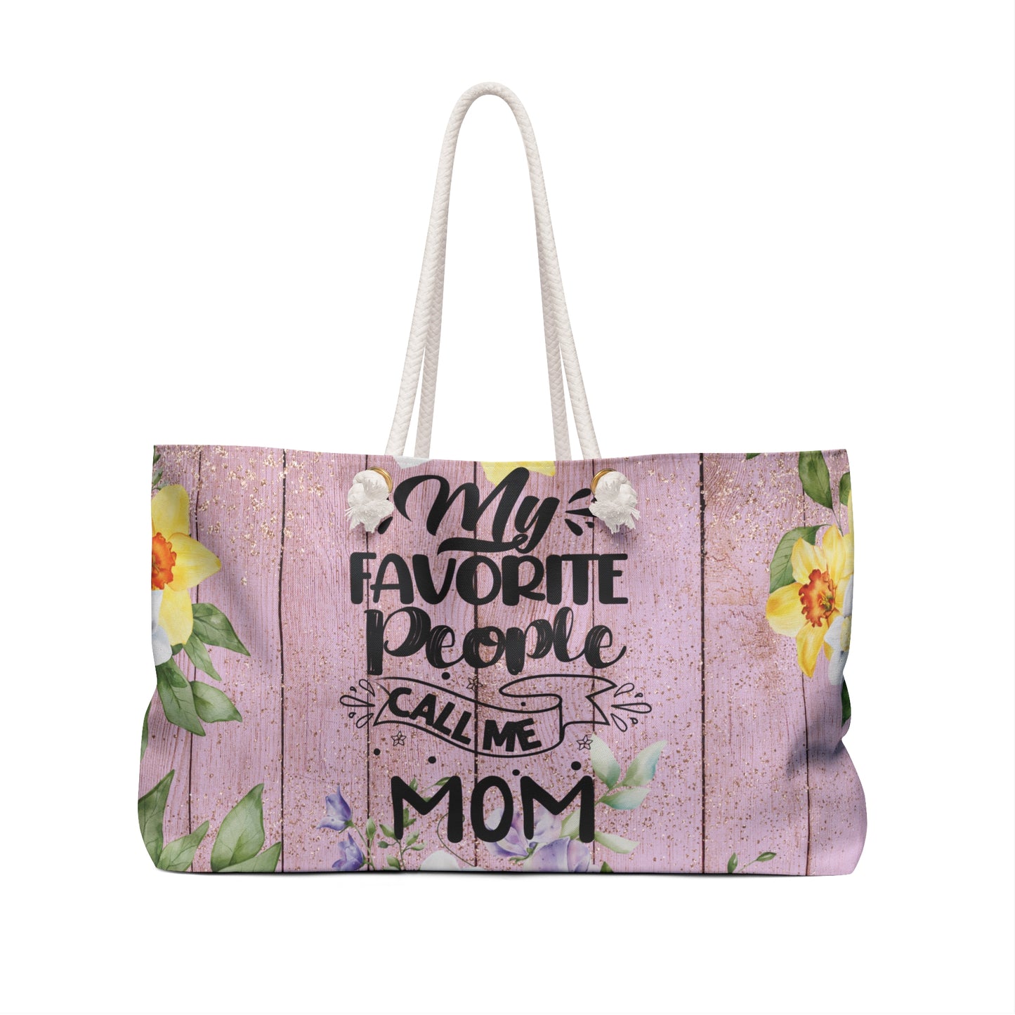 Personalised/Non-Personalised Weekender Bag, Floral, My Favorite People Call me Mom, Large Weekender Bag, Beach Bag, Book Bag