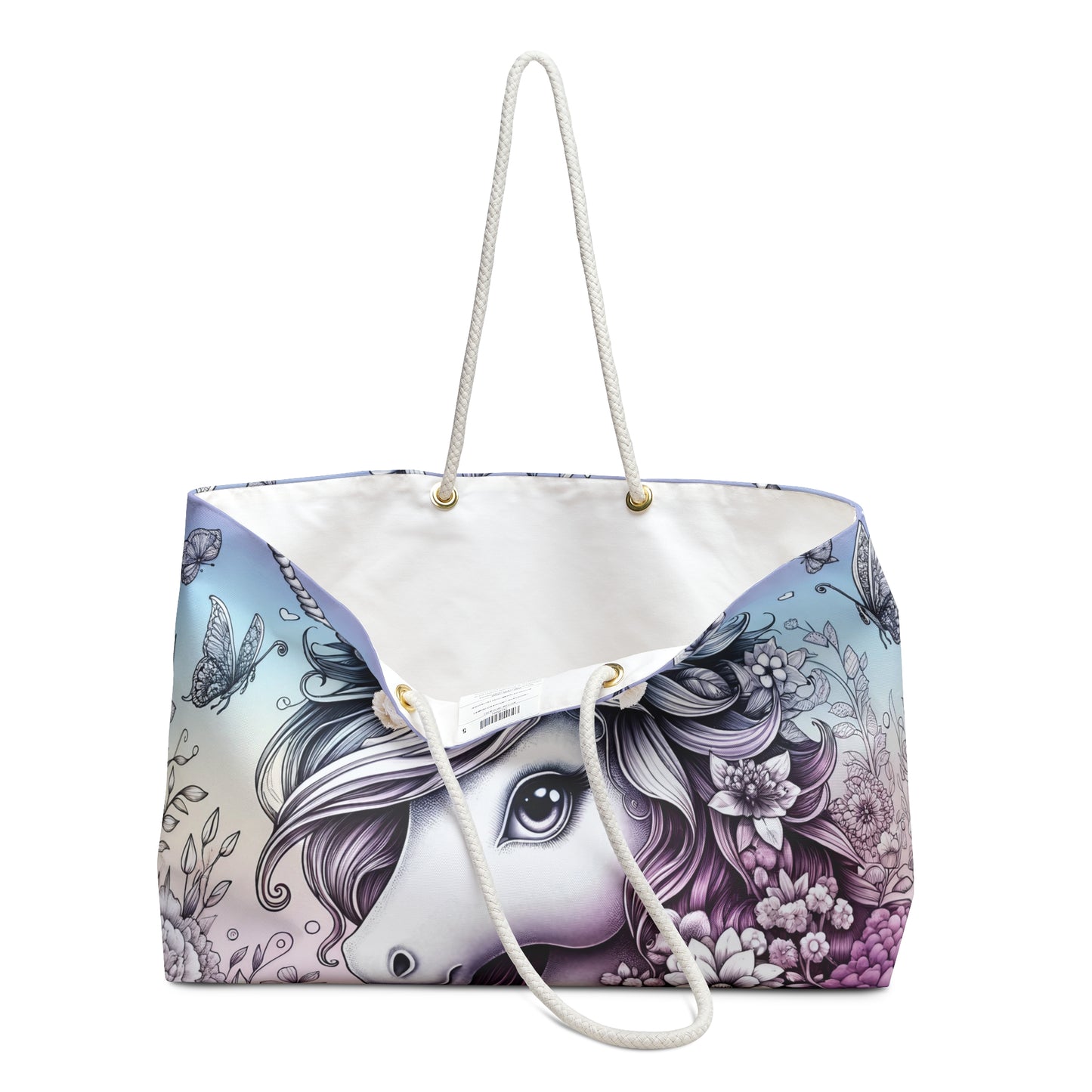 Personalised/Non-Personalised Weekender Bag, Unicorn, Butterflies, Large Weekender Bag, Beach Bag, Book Bag