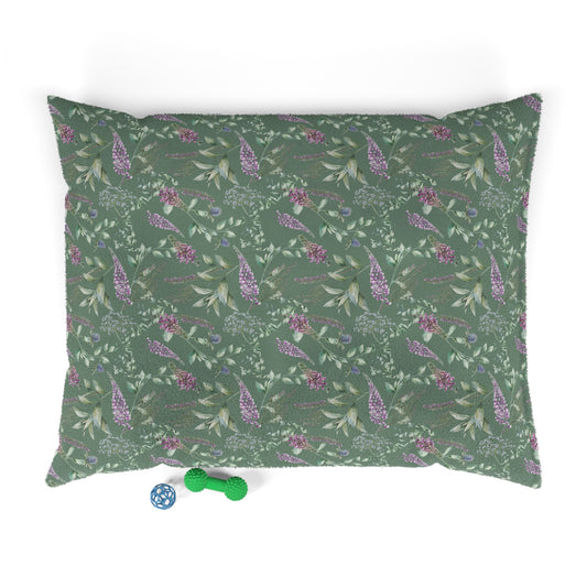 Luxury Pet Bed, feather soft fleece, Green Scottish Floral