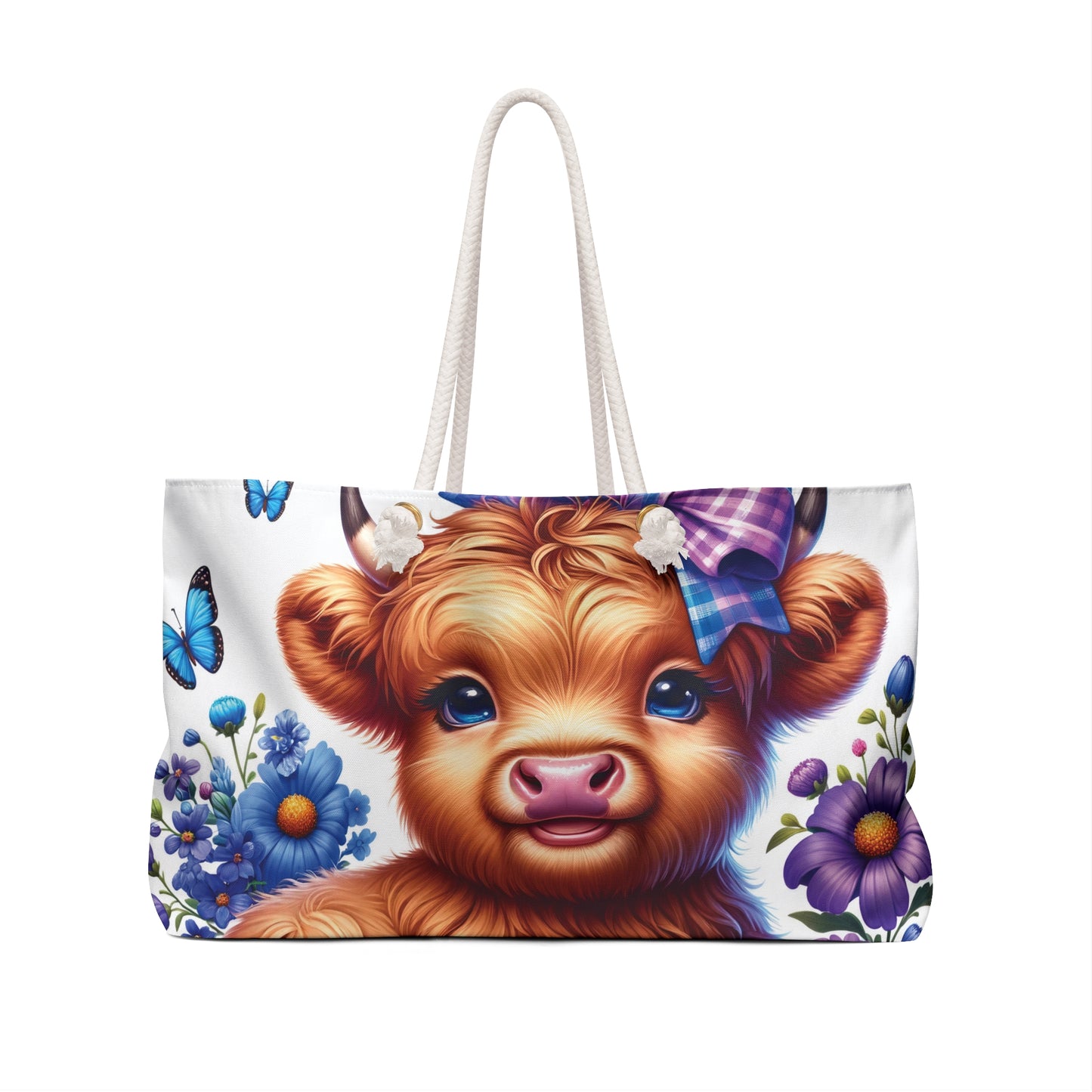 Personalised/Non-Personalised Weekender Bag, Highland Cow, Large Weekender Bag, Beach Bag, Book Bag