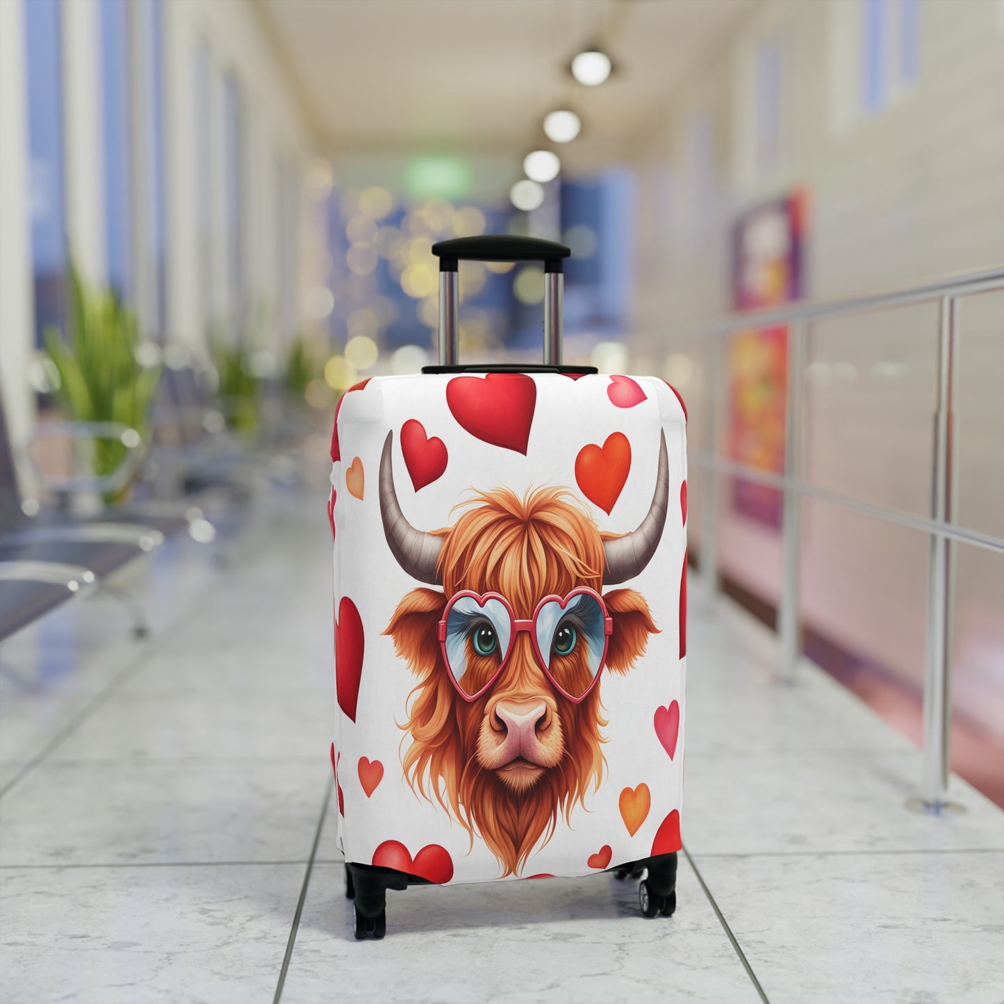 Luggage Cover, Highland Cow, Hearts, awd-239