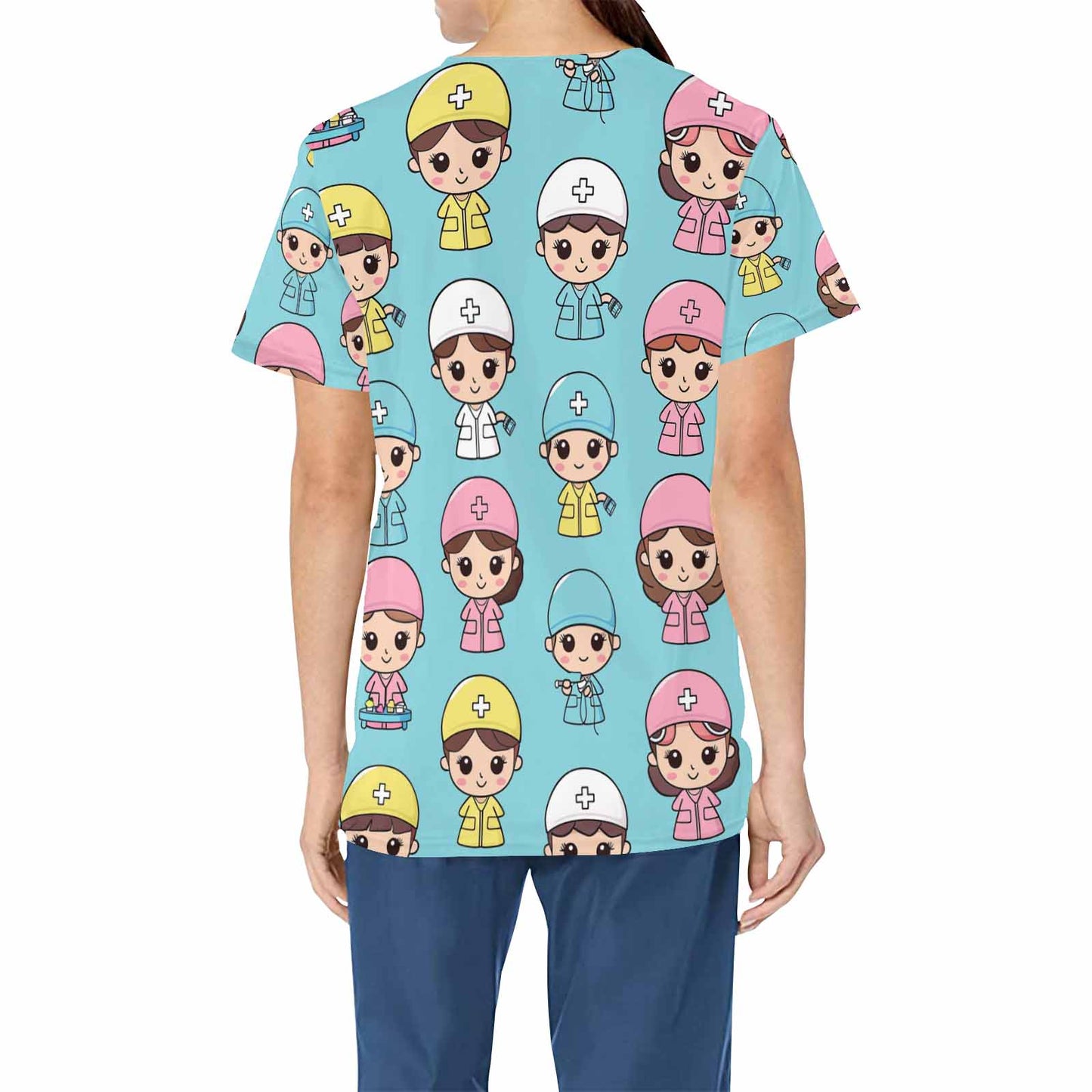 Nurse4  Women's V Neck Scrub Top Nurse Uniform with Deep Front Pockets