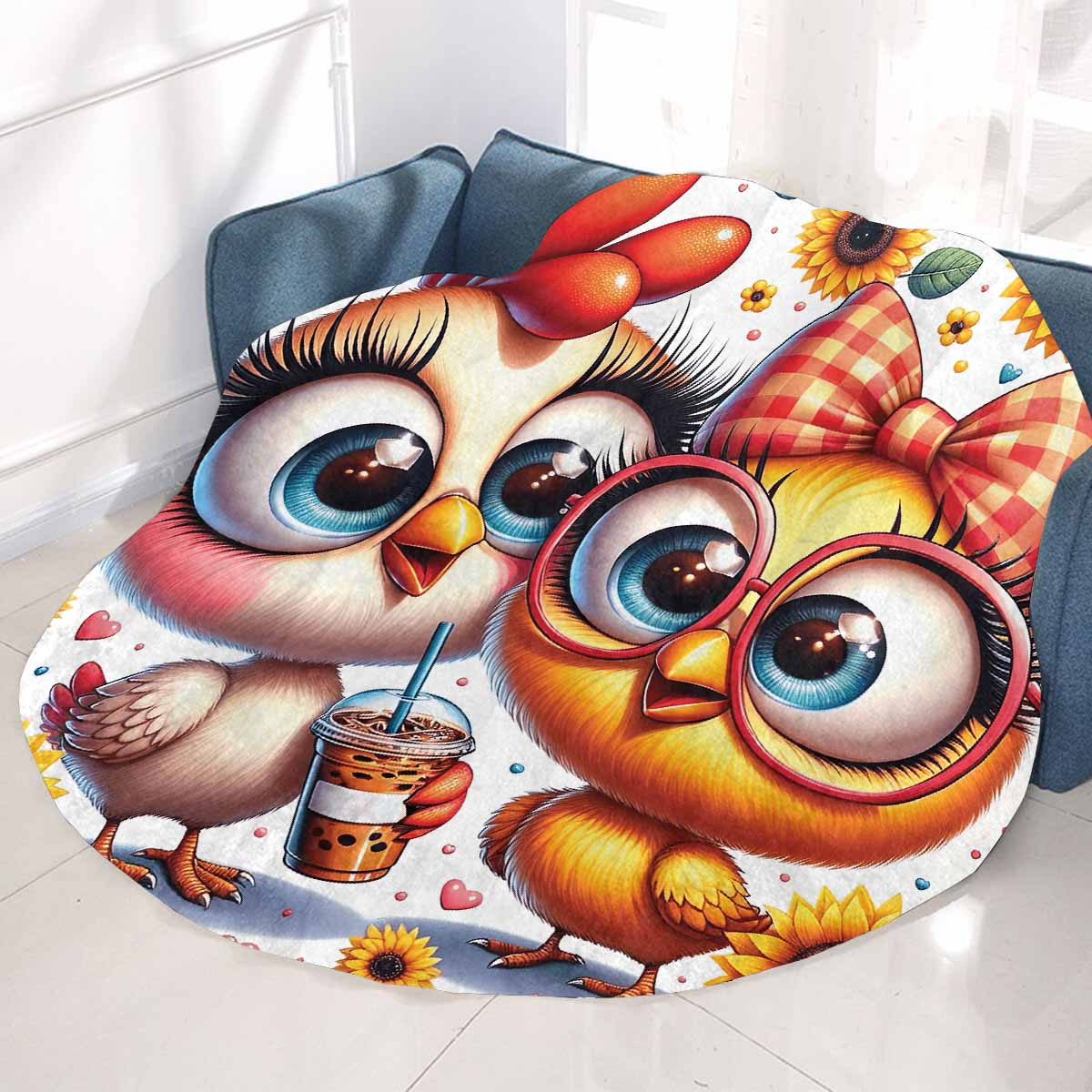 Chickens_Awd35163  Circular Micro Fleece Blanket 47"