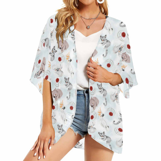 Australian Animals Koala, Sugar Glider, Wombat Women's Kimono Chiffon Cover Up