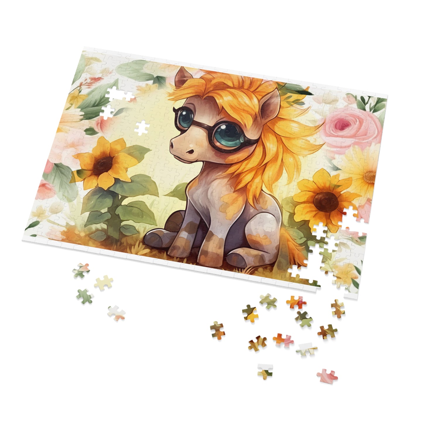 Puzzle, Donkey, Sunflowers, Personalised/Non-Personalised (30, 110, 252, 500,1000-Piece) awd-656