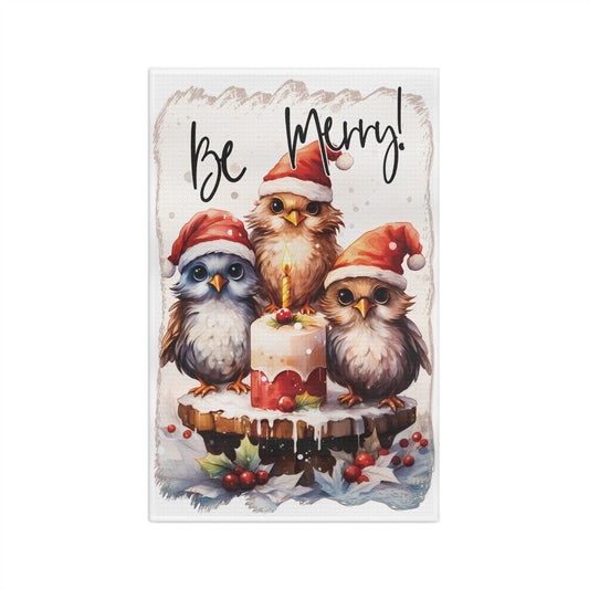 Microfiber Tea Towel, Be Merry Christmas Birds