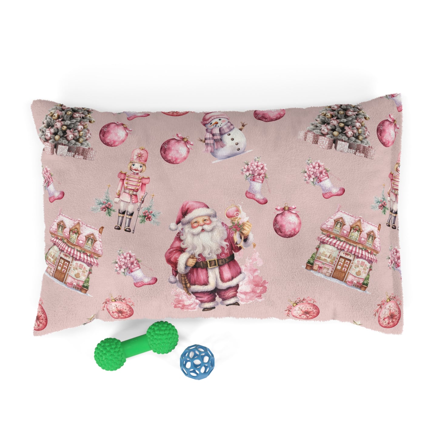 Luxury Pet Bed, feather soft fleece, Pink Christmas