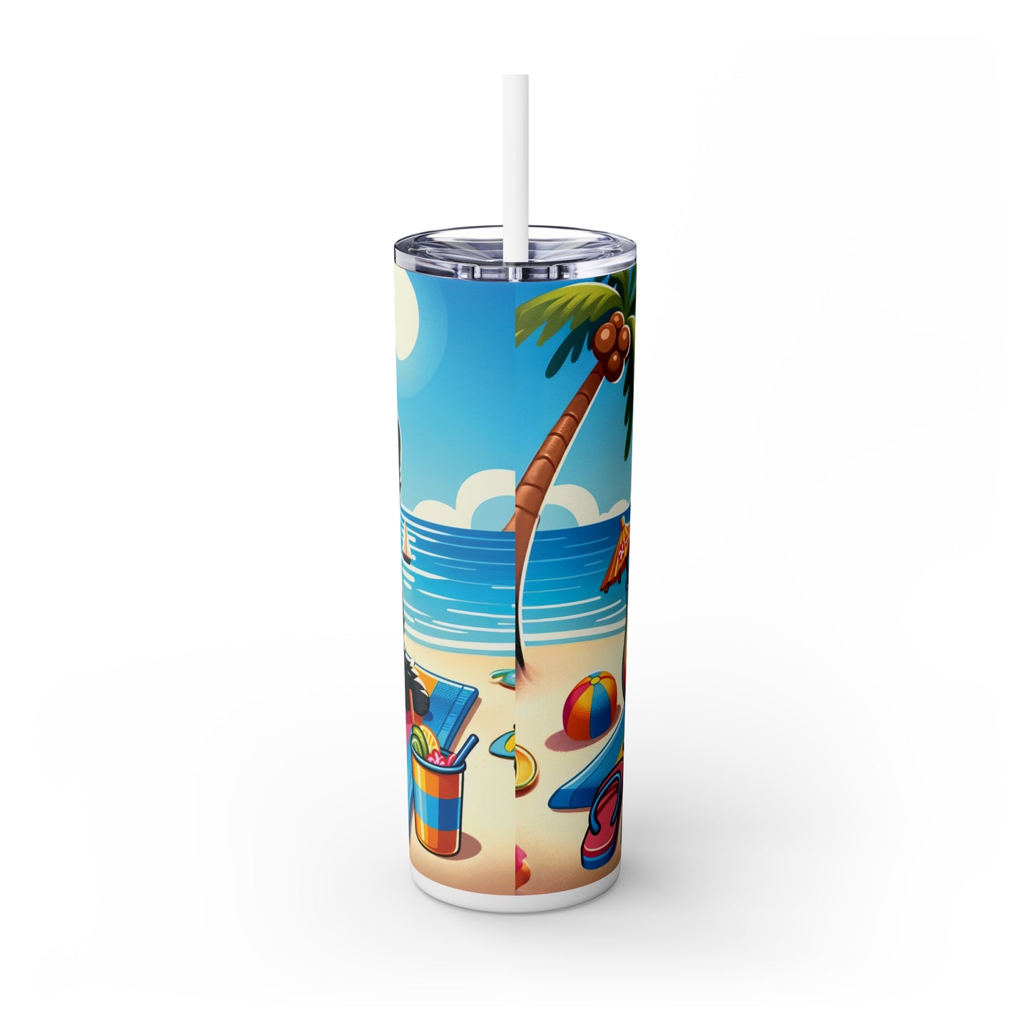 Skinny Tumbler with Straw, 20oz, Dog on Beach, Affenpinscher, awd-1174