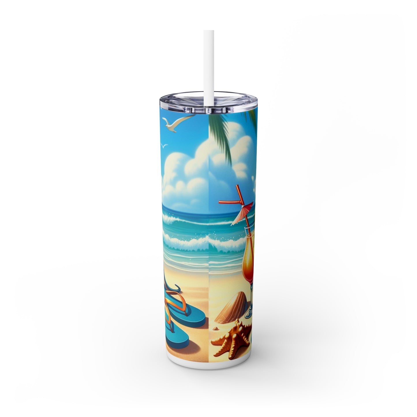 Skinny Tumbler with Straw, 20oz, Dog on Beach, Xloitcuintli, awd-1253