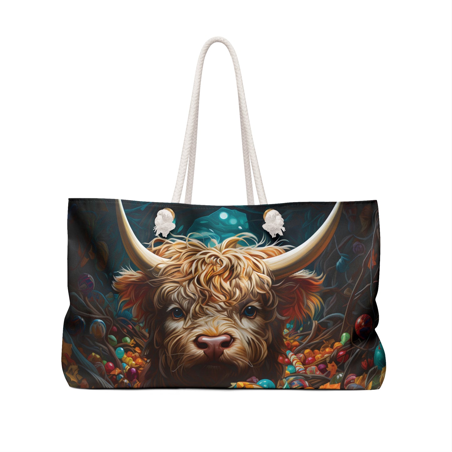 Personalised/Non-Personalised Weekender Bag, Highland Cow, Large Weekender Bag, Beach Bag, Book Bag